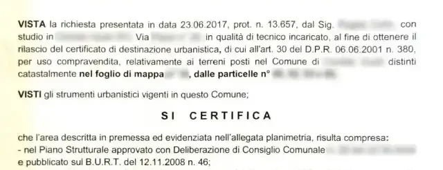 certificato destinazione urbanistica